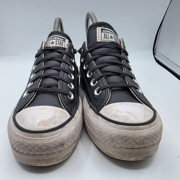 Converse All Star Women’s Size 5.5 Black Leather Low Top Sneakers Casual Shoes - Picture 2 of 13